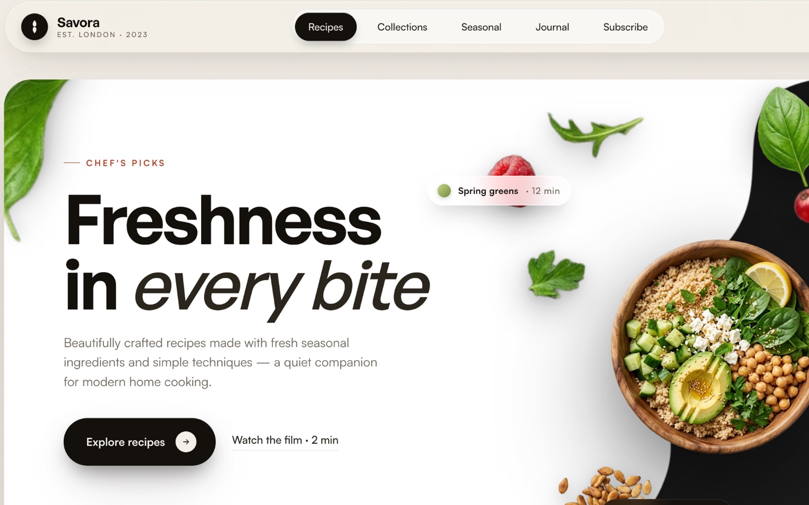 Savora recipe platform landing page demo